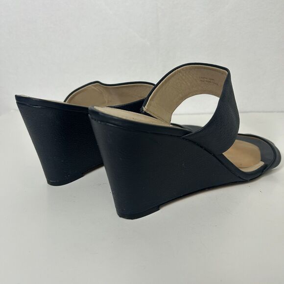 Via Spiga Womens 9.5 Blue Leather Wedge Open Toe Sandals Shoes - Picture 4 of 7